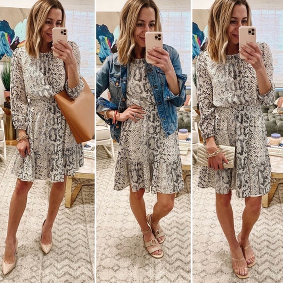 J CREW Animal-print smocked-waist dress with sheer sleeves - Medium - Picture 3 of 10